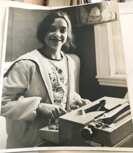 Judith Lindbergh at the old Selectric typewriter